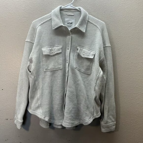Aerie Shacket Womens XXS Waffle Knit Button Down Thermal Long Sleeve Oversized - Picture 1 of 4
